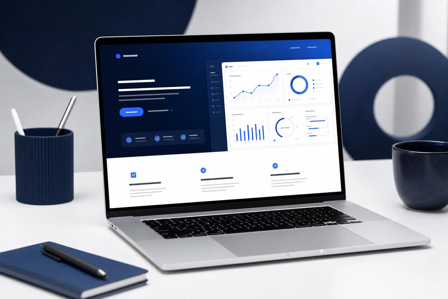 VisionStack product engineering — custom software dashboards and software interfaces on laptop