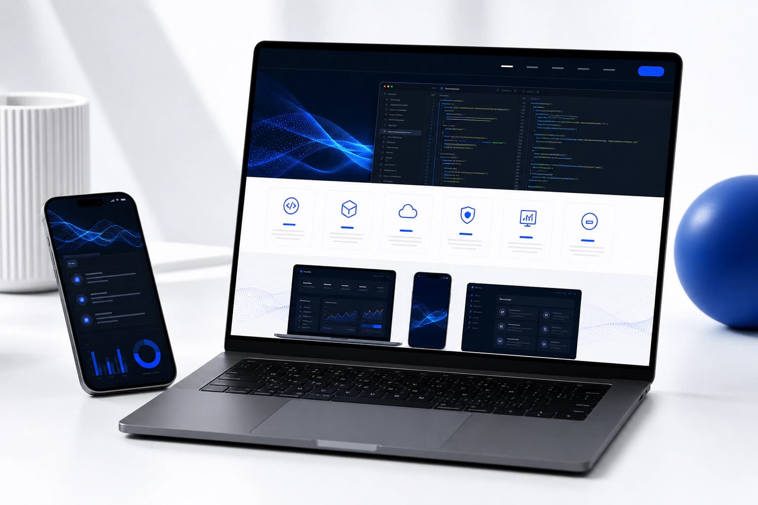 VisionStack services — software development website on laptop and phone